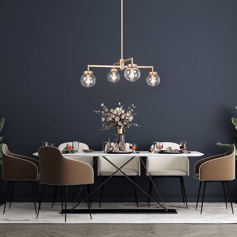 Mid-Century Modern 4-light Sputnik Chandelier Adjustable Gold Ceiling Lights with Glass Globe