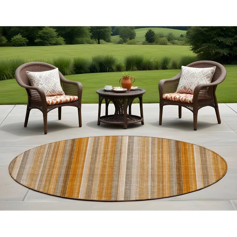 Alsito Stripe Weather Resistant Timeless Fusion Outdoor Rug - 8' Round - Multi