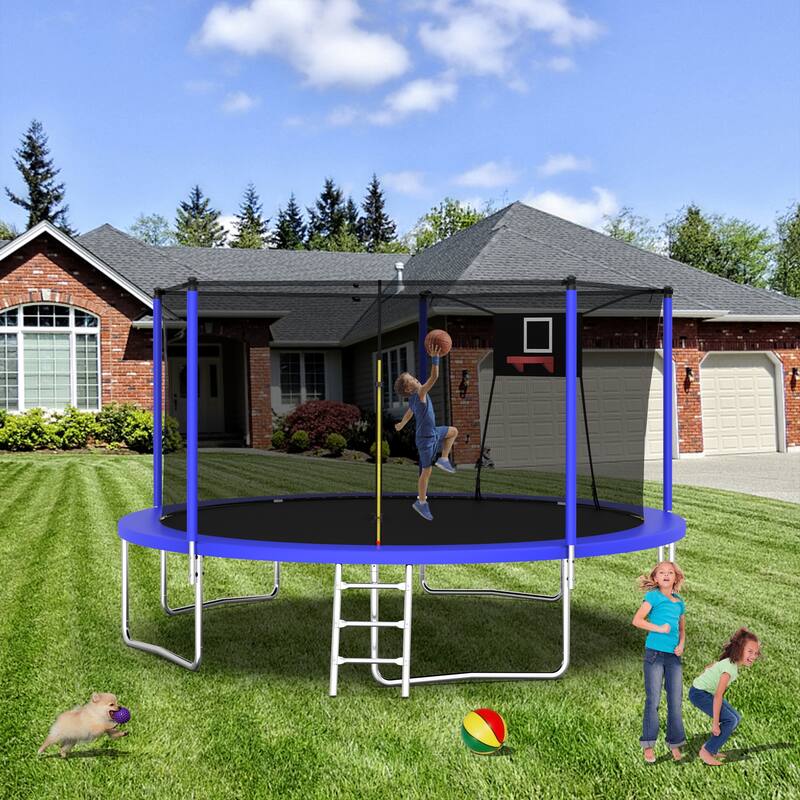 14FT Trampoline Set with Swing,Sports Fitness Trampolines with Enclosure Net, Recreational Trampolines