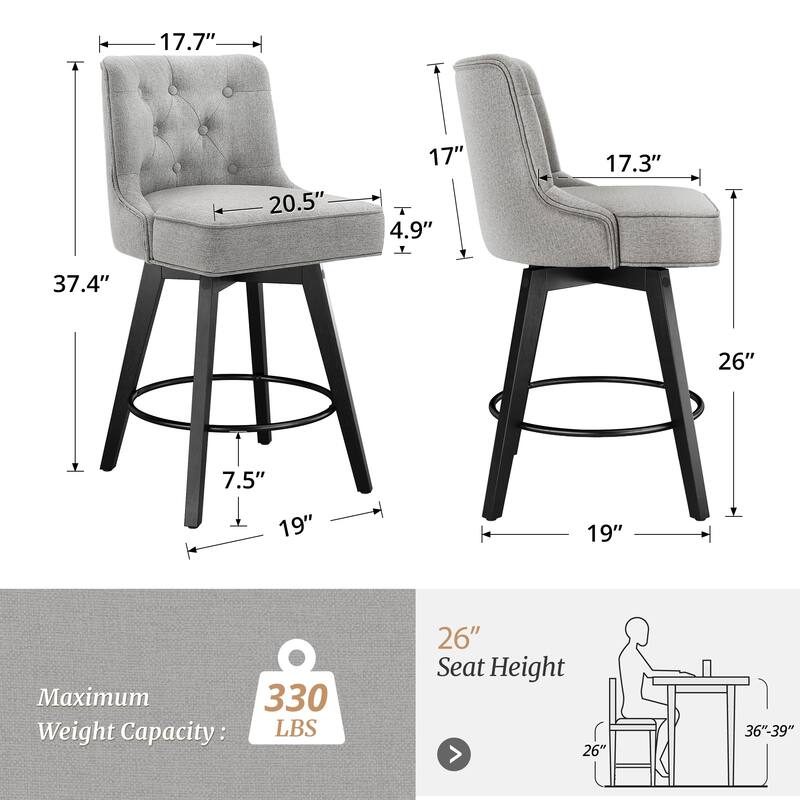 Modern 26 in. Counter Height Barstools 360 Free Swivel Set of 4 Bar Stools with Back