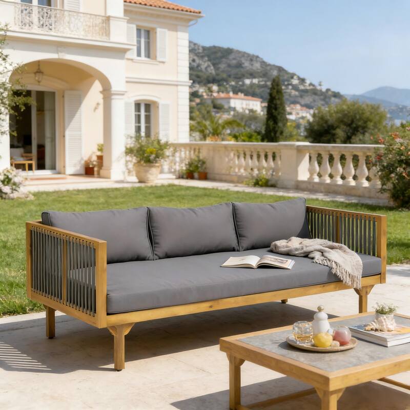 Christopher Knight Home - Acacia Wood Outdoor Patio Sofa with Rope Design
