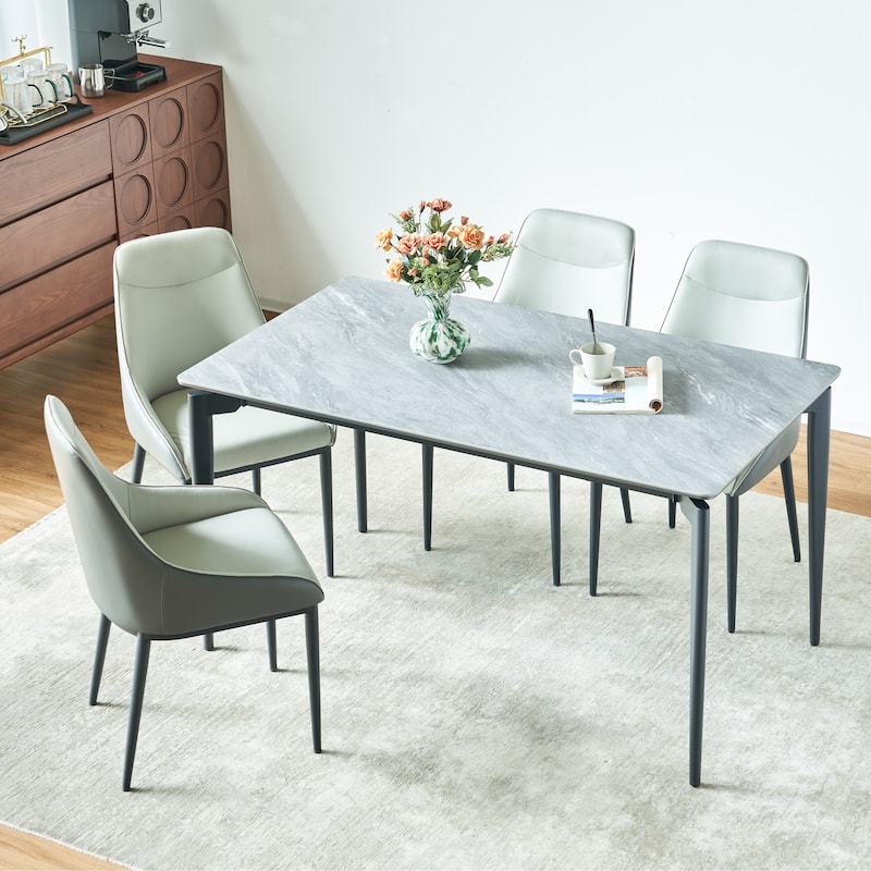 Glossy Rock Table With Legs,Sintered Stone Dining Table,Family Dining Table For 6-8 People