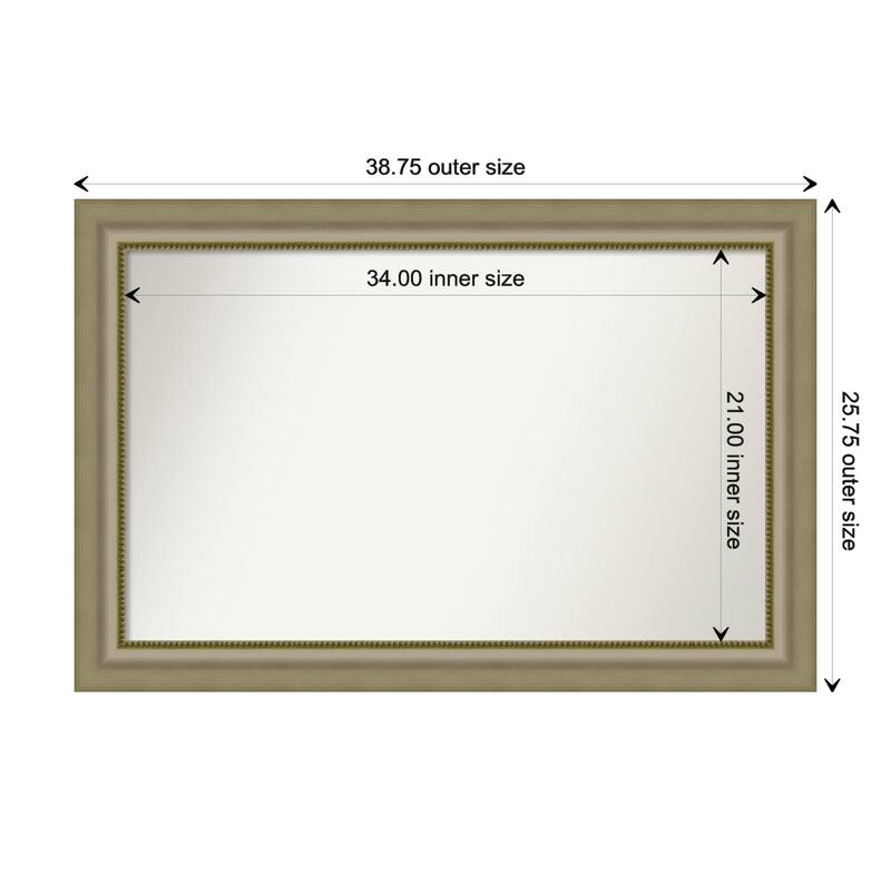 Vegas Silver Framed Non-Beveled Custom Wall Mirror, Bathroom Vanity Mirror - Outer Size: 38.75 x 25.75