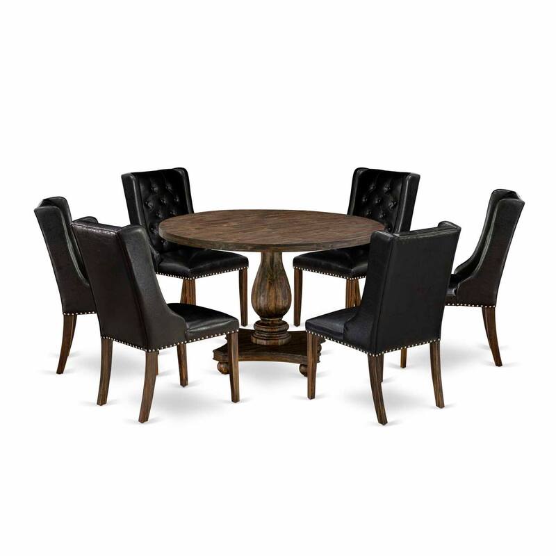 HomeStock 7-Piece Distressed Jacobean Finish Solid Wood Top Dining Table with 6-Chairs