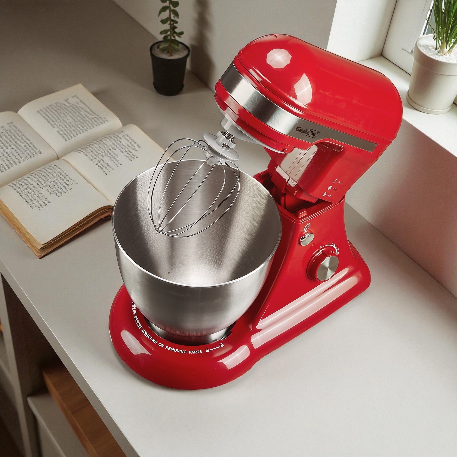 Stand Mixer with 4.8QT Stainless Steel Bowl, 12 Speed Settings, Tilt-Head Design, 4 Attachments & Pouring Shield