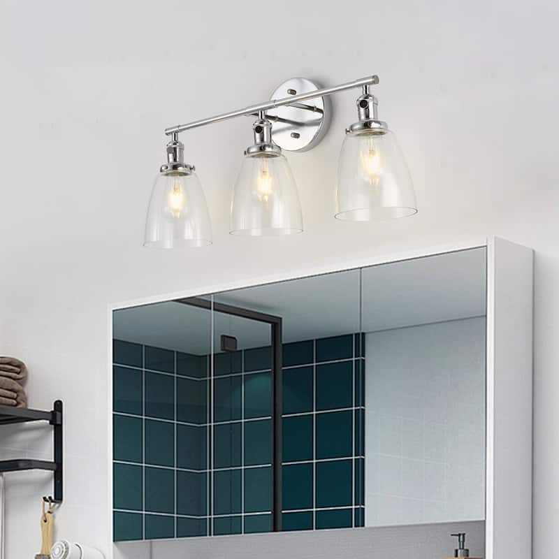 3-Lights Dome Glass Shade Vanity Lighting - 24.8"D×5.5"W×9.8"H - Chrome - 24.8"D×5.5"W×9.8"H