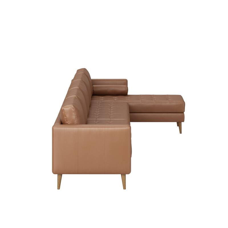 Breeze Mid Century Modern Sofa, Leather Couch with Tufted Cushion and Solid Wood Frame