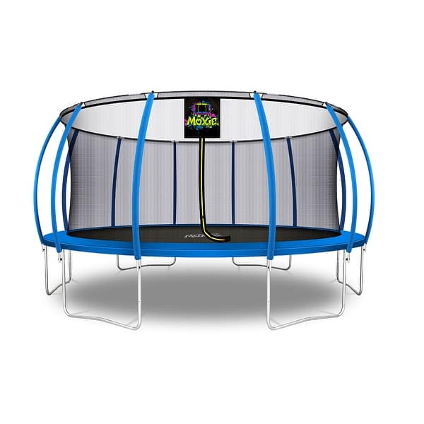 slide 2 of 7, Machrus Moxie Pumpkin-Shaped Outdoor Trampoline Set with Premium Top-Ring Frame Safety Enclosure, 16 FT - Blue - 16 FT Kids - 16 FT