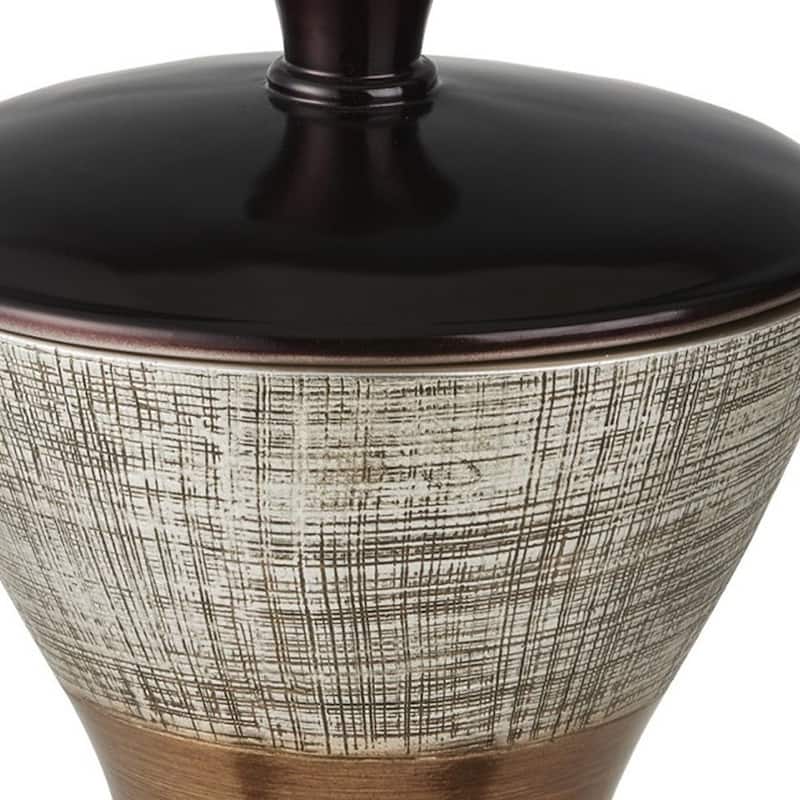 7" Espresso Gold And Silver Resin Striped Jewelry Box With Hand-Painted Designs