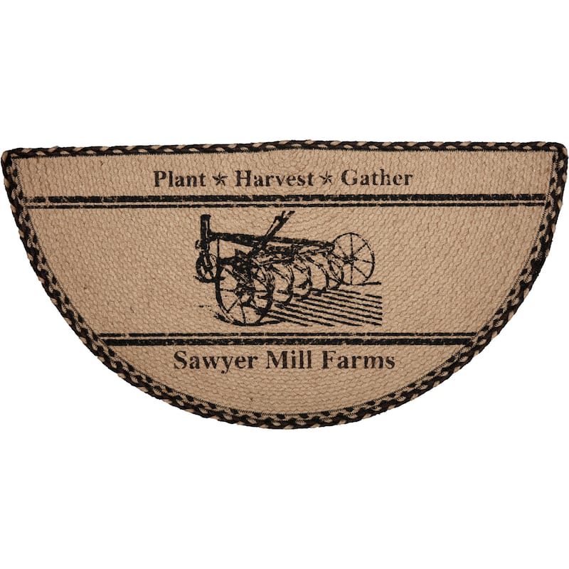 Sawyer Mill Charcoal Plow Jute Half Circle Rug 16.5x33 - 1'4.5" x 2'9"