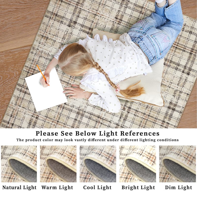 Garvee Earthy Plaid Soft Low Pile Foldable Area Rug