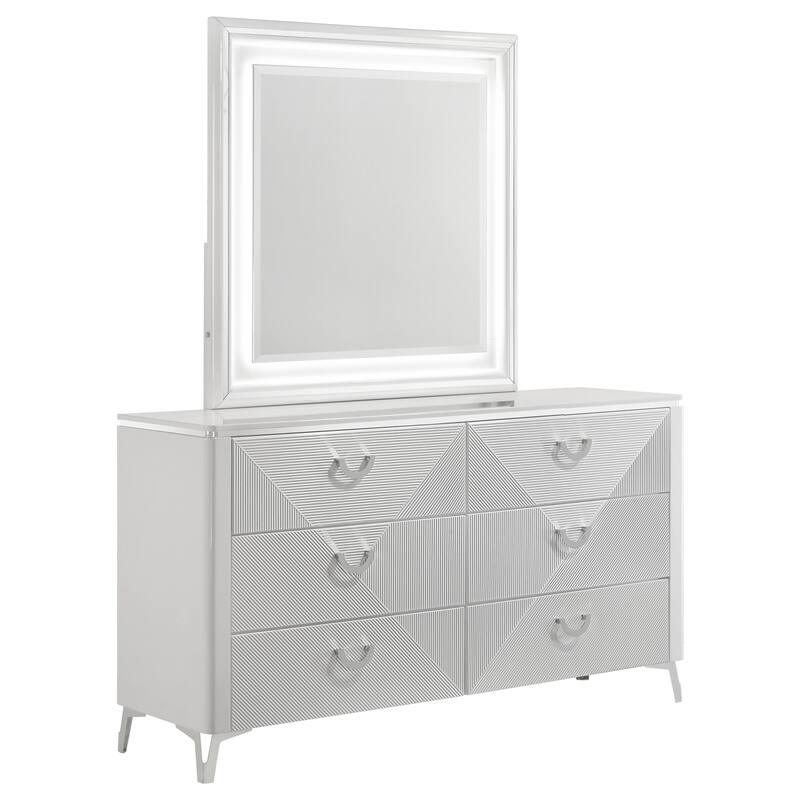 Cassia 6-drawer Bedroom Dresser Cabinet White High Gloss - Dresser with Mirror