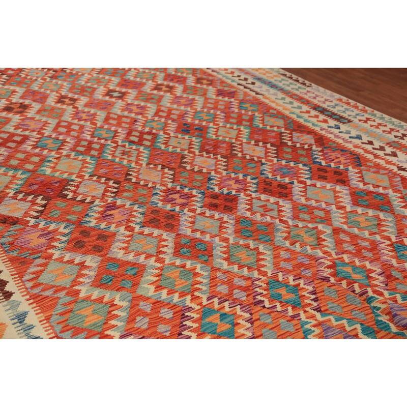 Multi-Color Kilim Oriental Large Rug Hand-Woven Wool Carpet - 10'4"x 15'11"