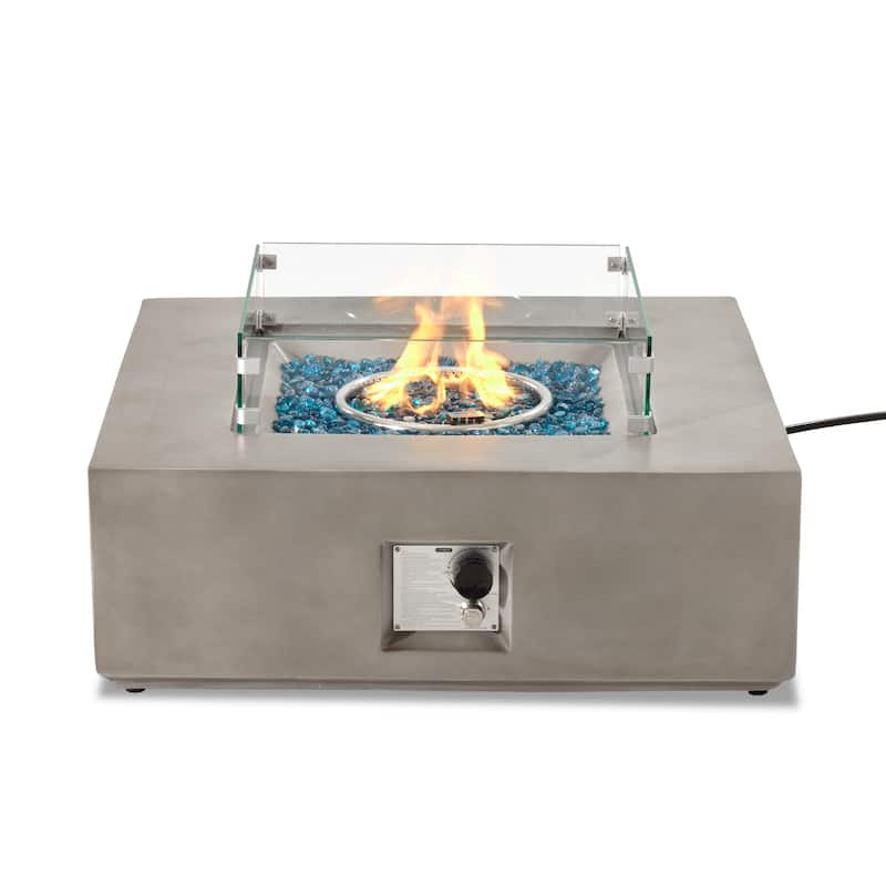 COSIEST Outdoor Square Fire Pit Table w Wind Glass, Fire Glass