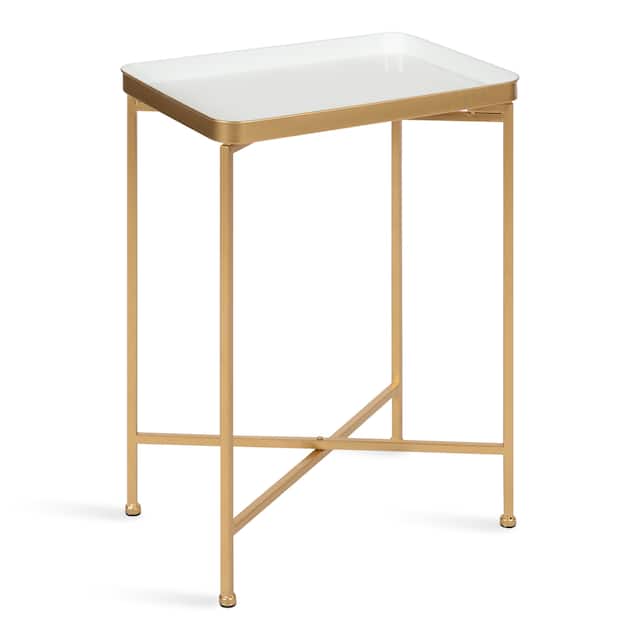 Kate and Laurel Celia Metal Tray Accent Table - 18x12x26 - White/Gold