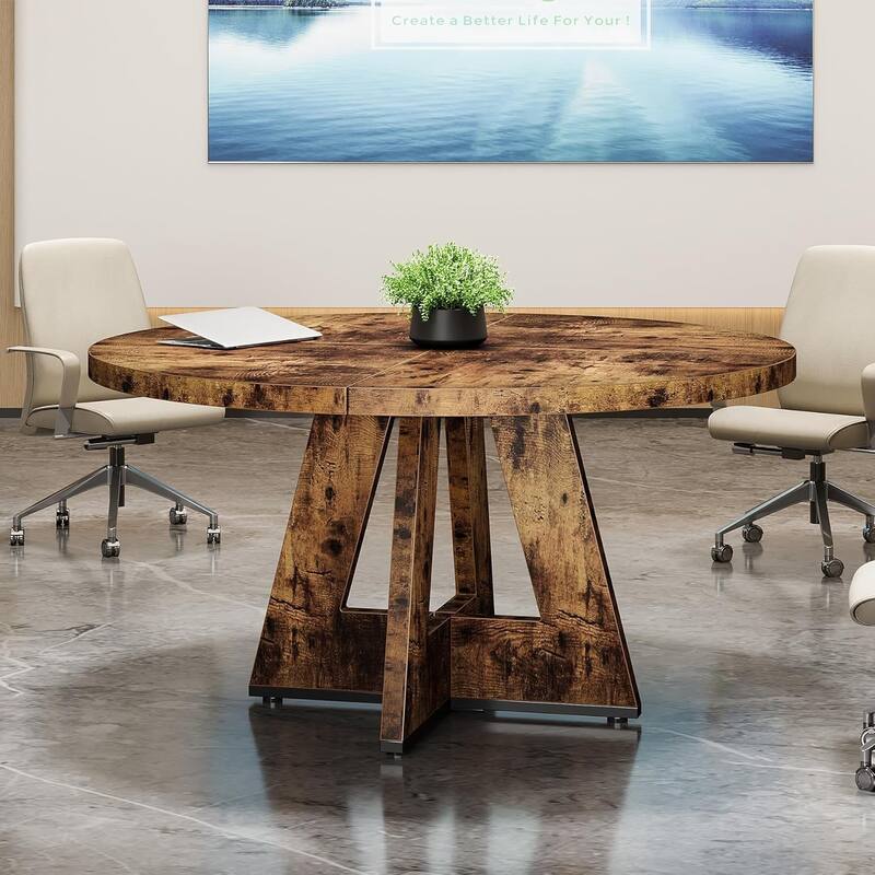 47-Inch Round Conference Table for 4-6 People Wooden Meeting Room Table