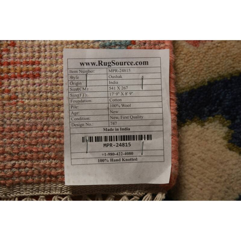 Pink Ivory Oushak Indian Large Rug Handmade Wool Carpet - 8'9" x 17'9"