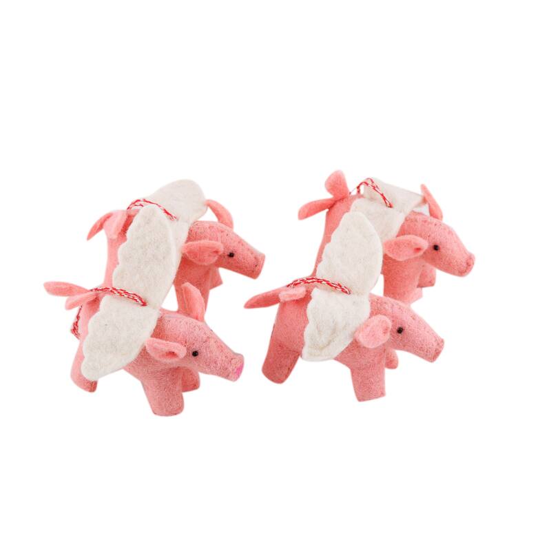 Novica Handmade Flying Piggies Wool Felt Ornaments (Set Of 4)