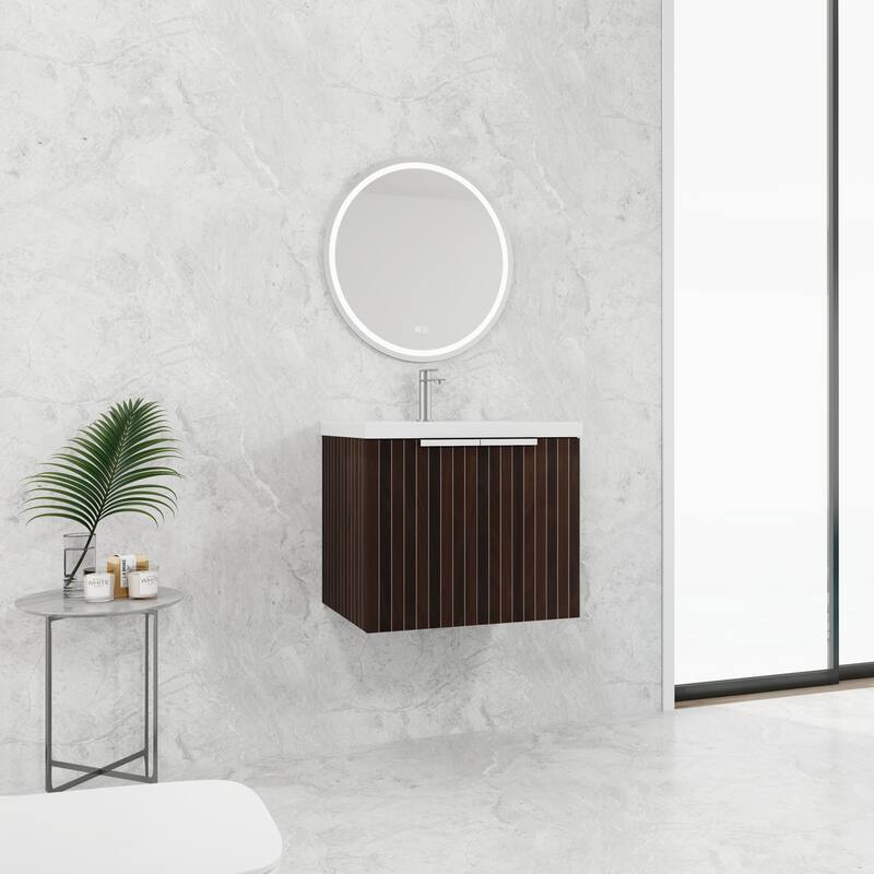 48in Bathroom Vanity with Resin Sink, Soft Close Hinges, 3 Doors, Eco-Friendly Design, Wall-Mounted Floating Cabinet