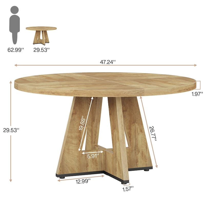47-inch Wood Round Kitchen Dining Table for Dining Living Room