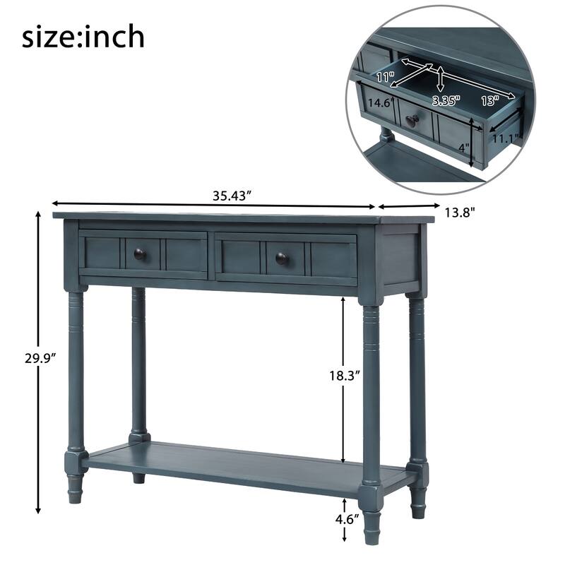 Traditional Console Table with 2-Drawers and Bottom Shelf