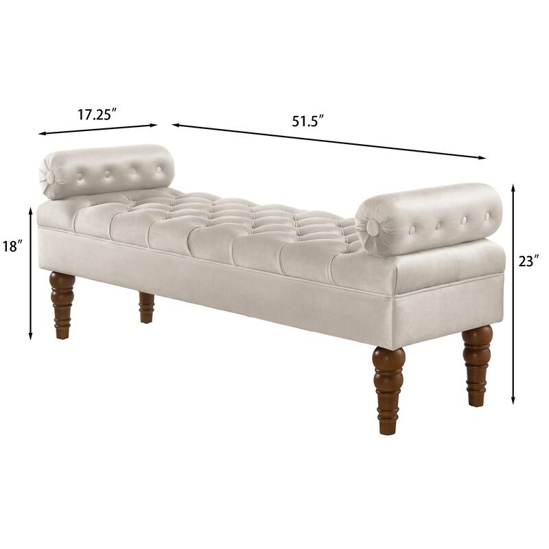 Velvet End of Bed Bench Champagne Hallway Bench Ottoman Bench for Bedroom, Simple Indoor Bench Leisure Bench