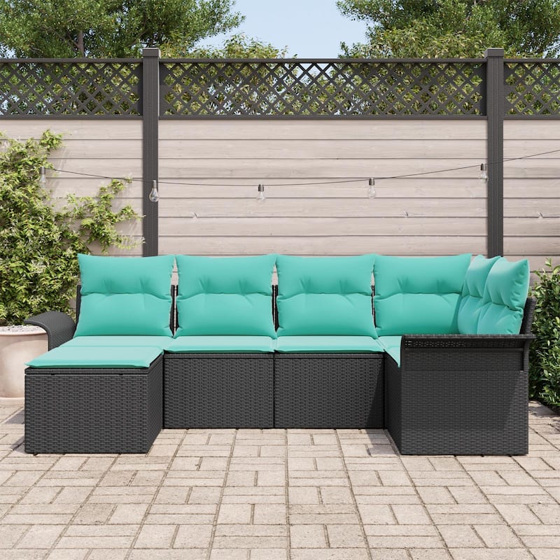 vidaXL 7 Garden Sofa Set with Cushions Black Poly Rattan - 95.9 x 52.2 x 27.2