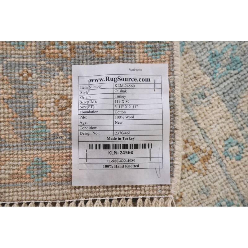 Turkish Oushak Vegetable Dye Accent Rug Handmade Wool Carpet - 2'11"x 3'11"