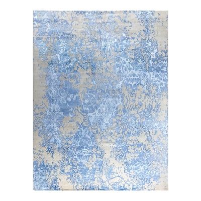 Modern One-of-a-Kind Hand-Knotted Area Rug, Blue - 9' 2" x 12' 1"