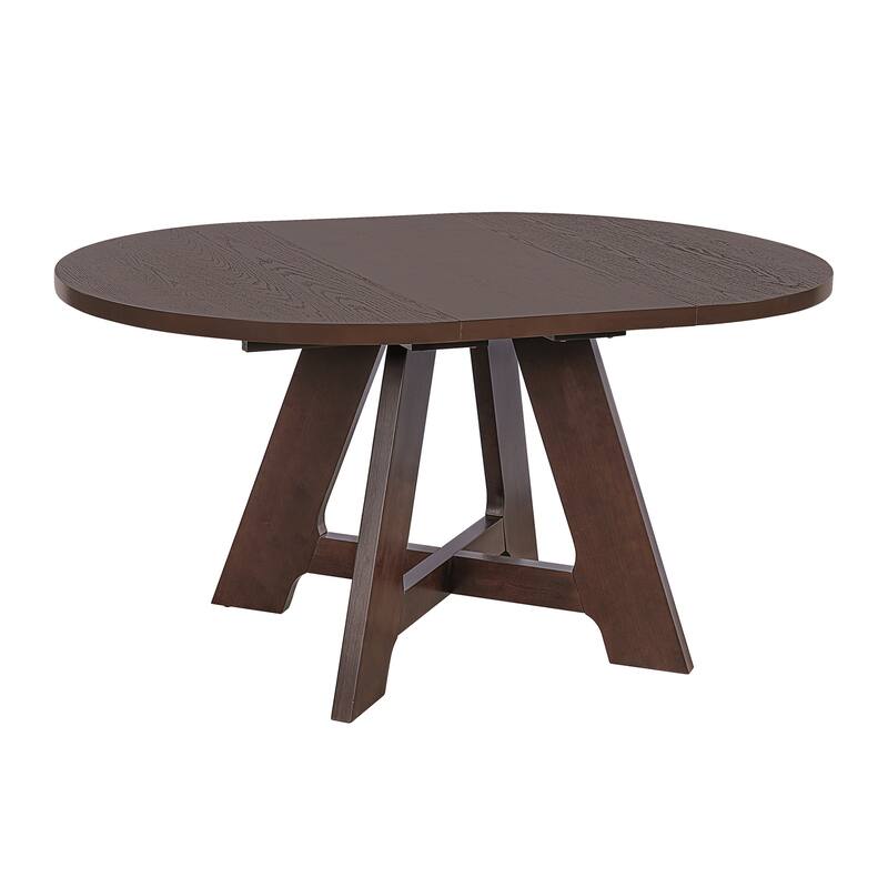 Farmhouse Round Extendable Dining Table Set for 4: 5-Piece Kitchen Table with Removable Leaf & 4 Upholstered Chairs