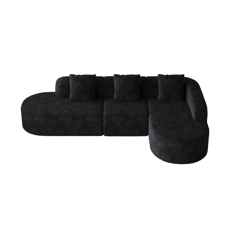 Curved Modular Sofa with Chaise Lounge, Full Compression Upholstered Boneless Sofa, Corner 3 Seater Sofa with 3 Pillows