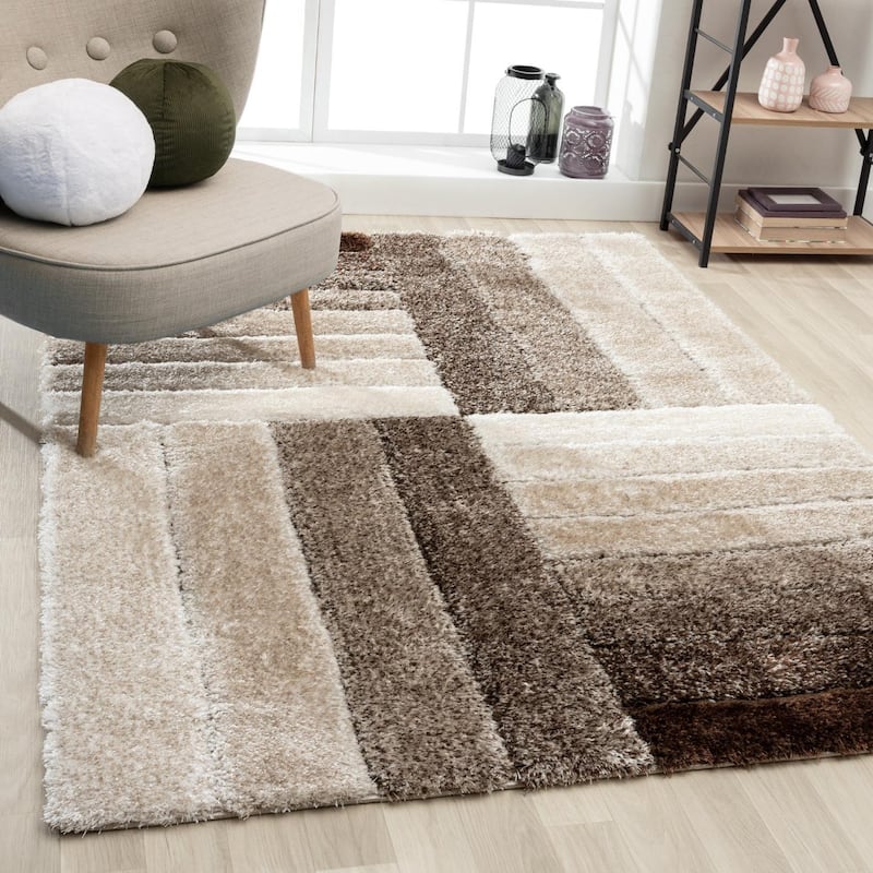 Luxe Weavers Shag Geometric Plush Area Rug, Indoor Carpet - 5x7 - Brown