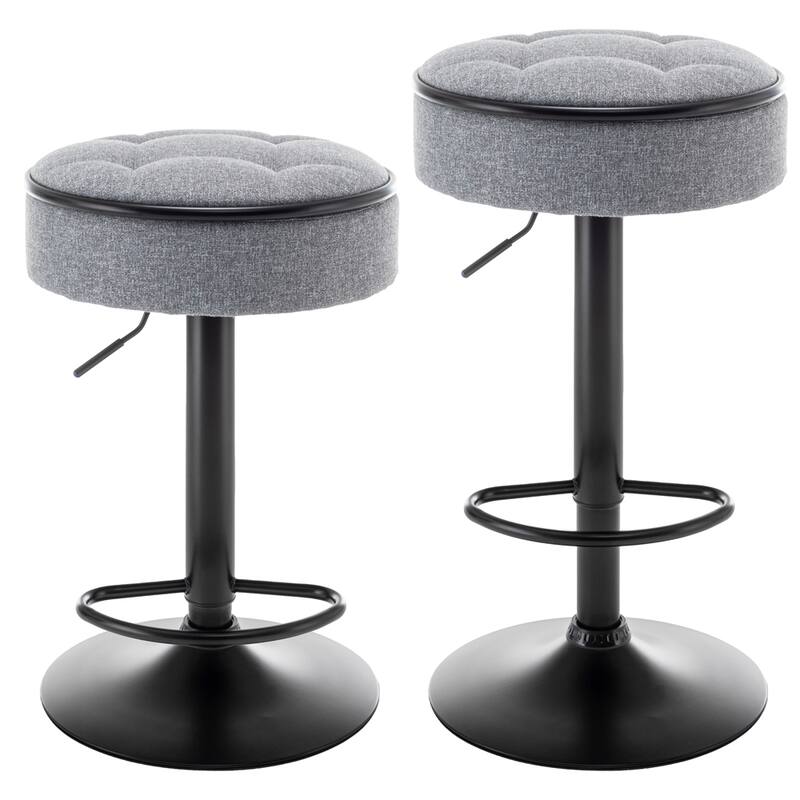 Round Storage Bar Stool Set of 2,Height Adjustable with Metal Frame