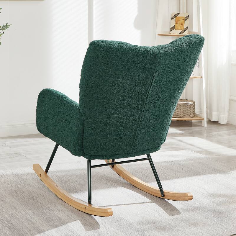 Anmytek Comfy Tufted Teddy Fabric Glider Rocking Chair