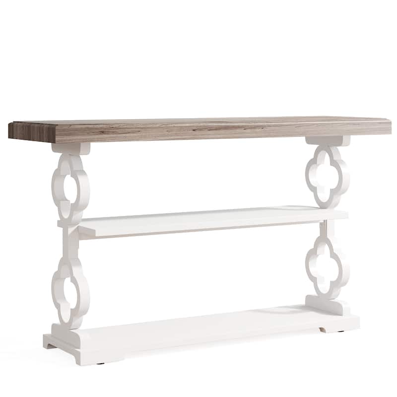55" French Country Console Table - Farmhouse Sofa Table with 3 Storage Shelves for Hallway, Foyer & Living Room