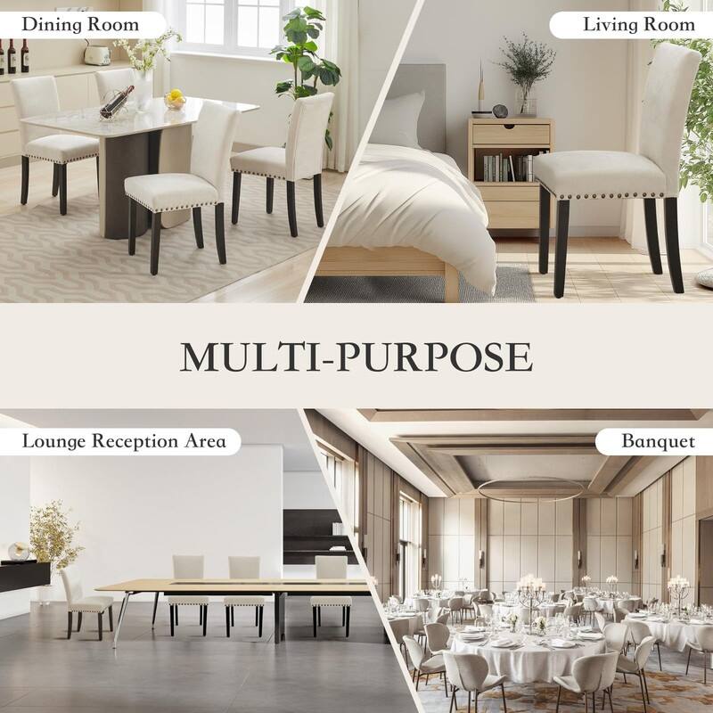 Dining Chairs Set of 2 Upholstered Fabric Kitchen Chairs with Nailhead Trim（Option）