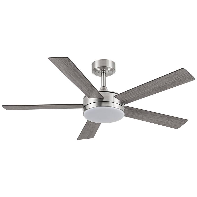 48" Modern Wood Reversible 5-blade Brushed Nickel LED Ceiling Fan with Remote