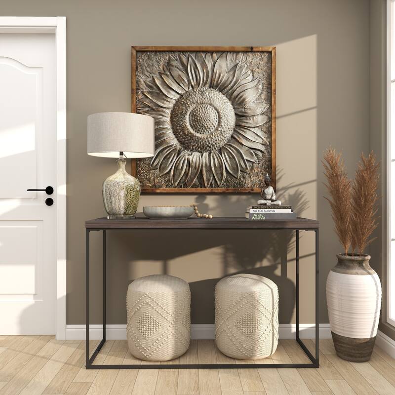 Gray Metal Sunflower Floral Home Wall Decor with Embossed Details