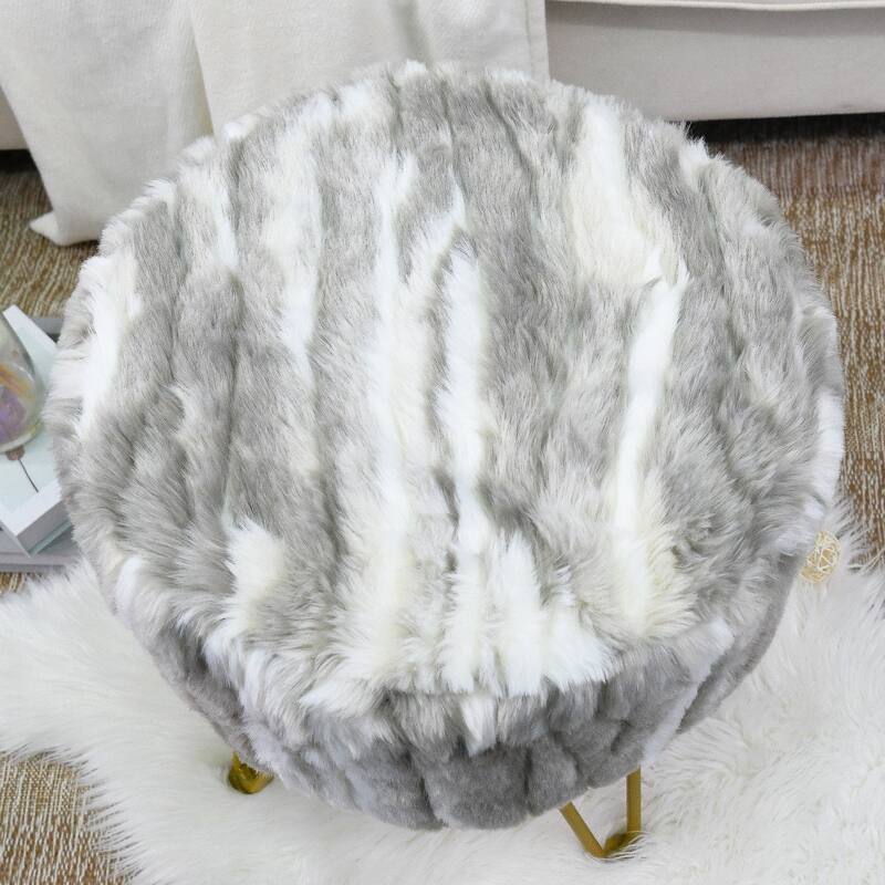 Home Soft Fauxfur Ottoman Round Fuzzy Entryway Bench 18"x18"x18"
