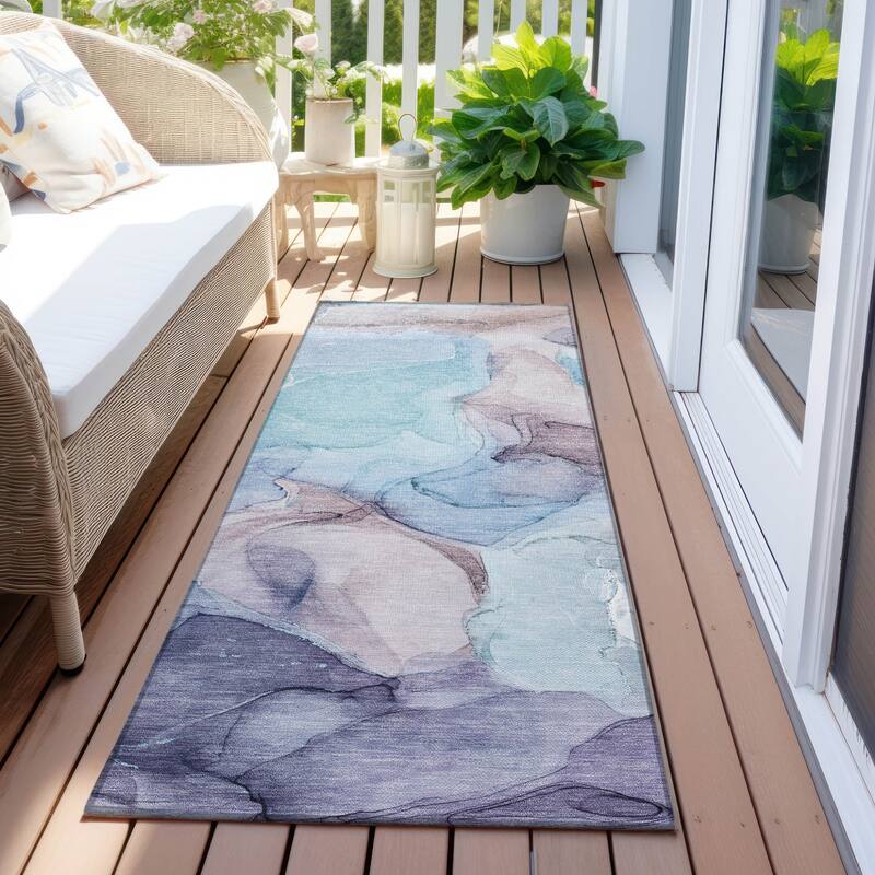 Dava Unique Abstract Weather Resistant Blended Style Outdoor Rug