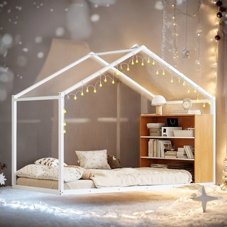 LED Metal PlayHouse Bed Frame with Bookshelves
