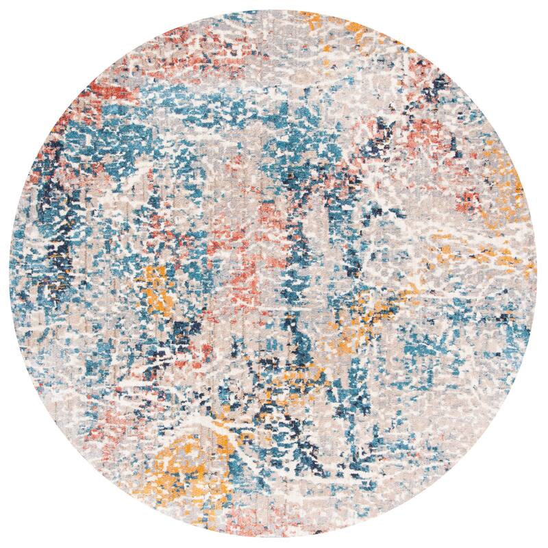 SAFAVIEH Madison Bobbye Modern Abstract Rug - 6'7" Round - Grey/Orange