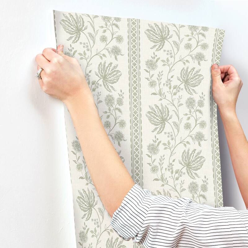 Edgemoor Sage Jacobean Stripe Wallpaper