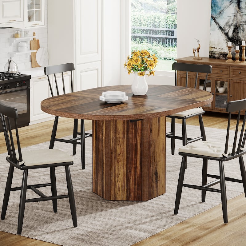 55.12 Inch Long Dining Table for4-6 People, Rustic Farmhouse Rectangular Wood Kitchen Table with Strong Metal Frame