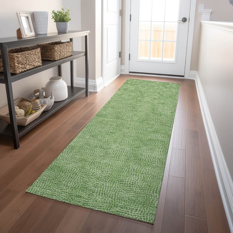 Machine Washable Indoor/ Outdoor Solid Modern Chantille Rug - Green - 2'3" x 7'6"