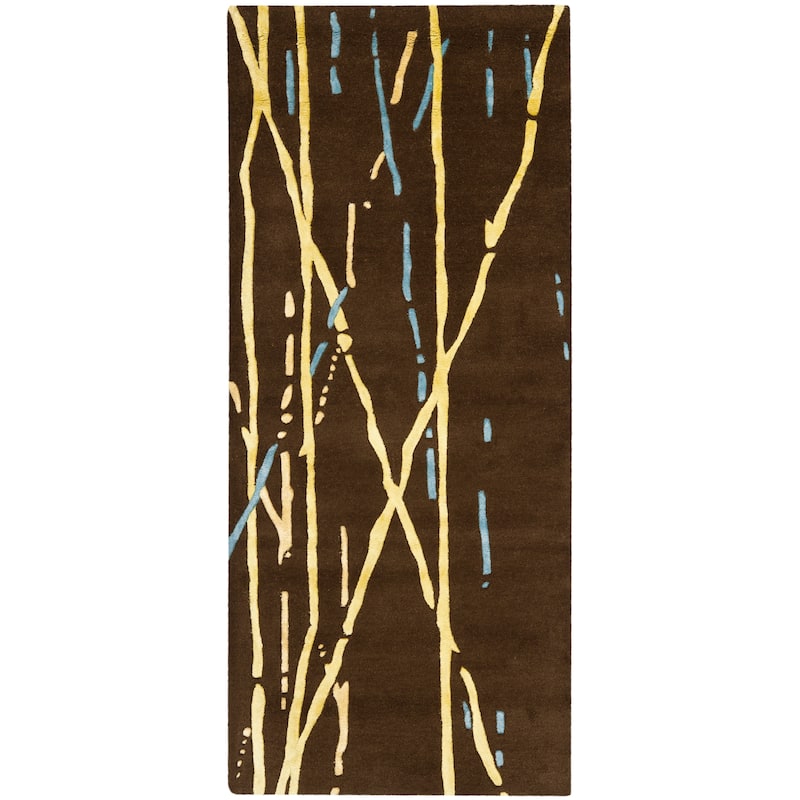 SAFAVIEH Handmade Markita Brown New Zealand Wool Rug - 2'6" x 6' Runner - Brown/Yellow