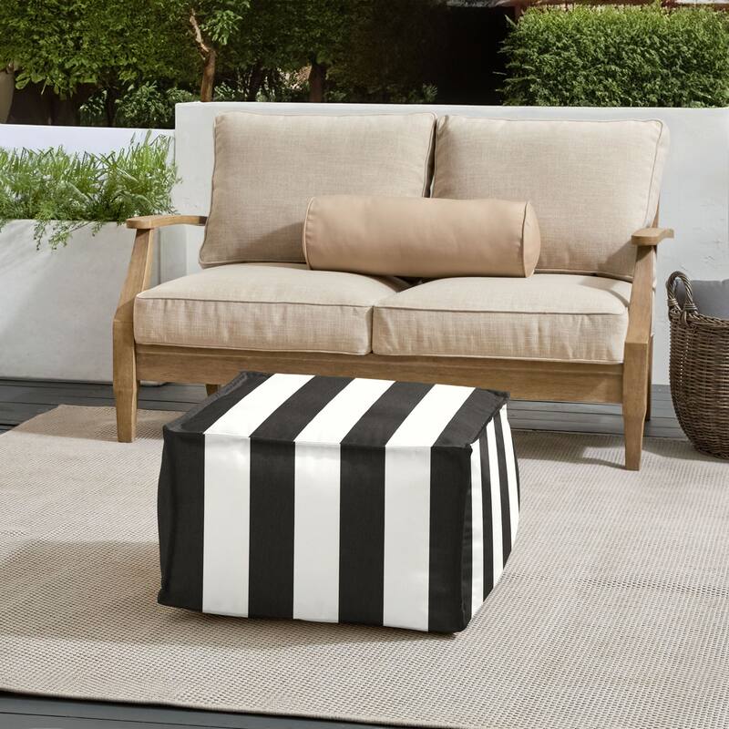 Sorra Home Sunbrella Outdoor Top Stitch Bean Pouf - Cabana Classic - Medium