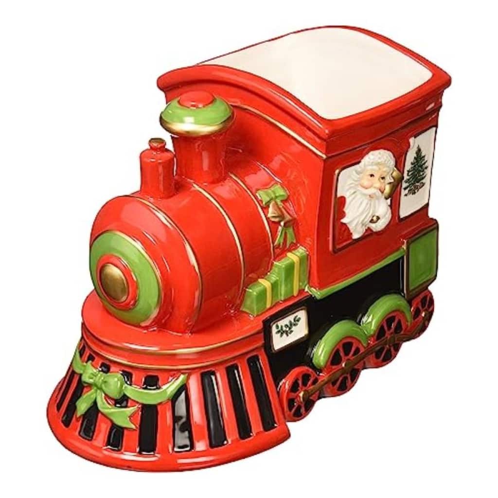 Spode Christmas Tree Figural Train Engine Candy Dish - 9.75" D x 8" H