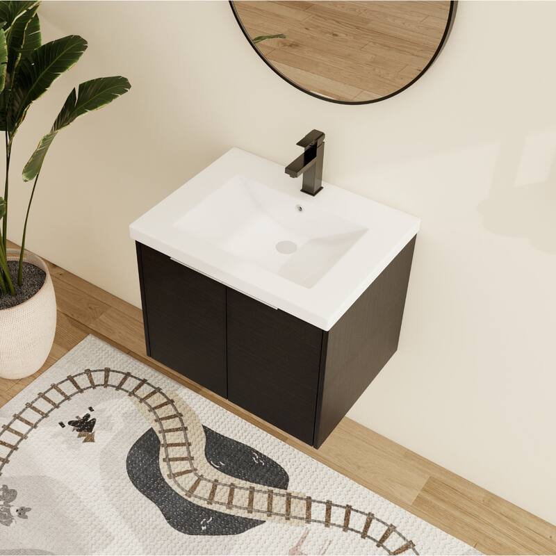 Malwee 24"/30" Floating Bathroom Vanity, Modern Wall Mounted Bathroom Vanity with Resin Sink and Soft Close Door - 23.6"×18.1"×19.3"