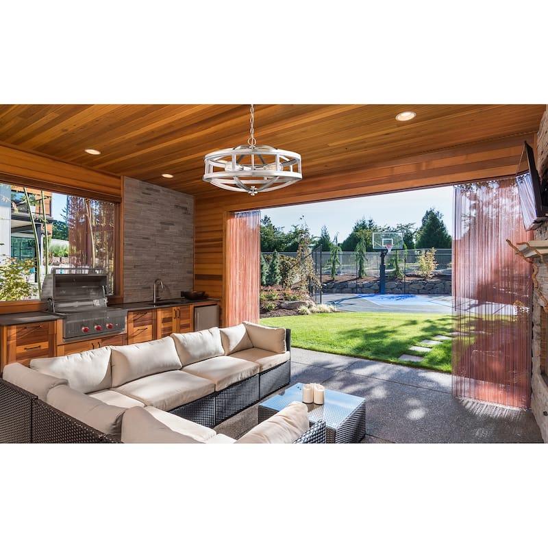 Eglo Montrose 4-Light Chandelier w/ Acacia Wood in Brushed Nickel